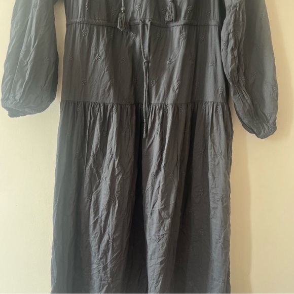Old Navy Charcoal Gray Embroidered Tassel Midi Prairie Dress - Picture 7 of 9